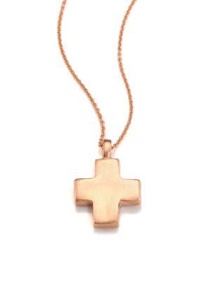 Lj Cross Cobblestone 14k Rose Gold Cross Pendant Necklace