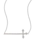 Jude Frances Provence Diamond & 18k White Gold Side Cross Pendant Necklace