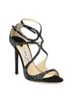 Jimmy Choo Lang Memento 100 Strappy Crystal & Suede Sandals