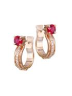 Melissa Kaye Jen Maia 18k Rose Gold Ruby 0.1 Tcw Diamond Hoop Earrings