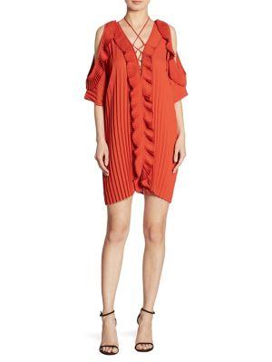 Delfi Collective Gloria Pleated Cold-shoulder Lace-up Dress