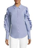 Scripted Striped Lace-up Ruffled Poplin Shirt