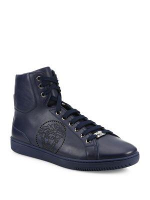 Versace Perforated Medusa Leather Hi-top Sneakers