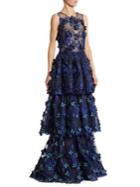 Marchesa Notte Tiered Embroidered Gown