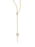 Mizuki 6mm White Pearl & 14k Yellow Gold Long Bar Y Necklace