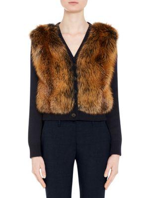 Prada Fox Fur & Virgin Wool Cropped Cardigan