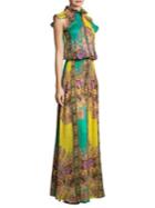 Etro Psych Paisley Silk Smocked Gown