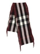 Burberry Fringed Burgundy-multi Check Cashmere Scarf