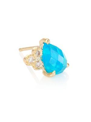 Jacquie Aiche Diamond, Blue Opal & 14k Yellow Gold Teardrop Single Stud Earring