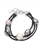 Majorica 12mm Multicolor Baroque Pearl, Sterling Silver & Leather Cord Multi-row Bracelet