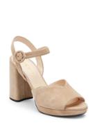 Prada Suede Peep-toe Block Heel Sandals