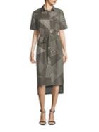 Dkny Pinstriped Belted Shirtdress