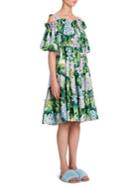 Dolce & Gabbana Hydrangea-print Poplin Cold Shoulder Dress