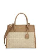 Prada Paglia City Whipstitch Leather Tote