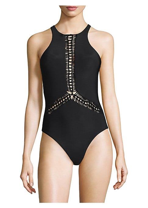 Red Carter One-piece Macrame Cotton Swimsuit