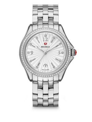Michele Watches Sport Chronograph Diamond & Stainless Steel Bracelet Watch