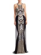 Marchesa Notte Art Deco Sequin Mermaid Gown