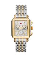 Michele Watches Deco 18 Diamond, Mother-of-pearl, 18k Goldplated & Stainless Steel Chronograph Bracelet Watch