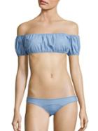 Lisa Marie Fernandez Leandra Patchwork Faded Denim Bikini Set