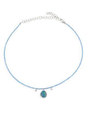 Meira T Pave Diamond, Opal & 14k White Gold Pendant Necklace