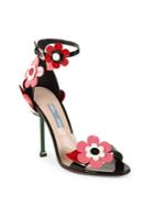 Prada Floral-embroidered Patent Leather Ankle-strap Sandals