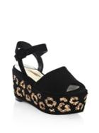 Sophia Webster Suki Leopard Crystal & Suede Platform Sandals