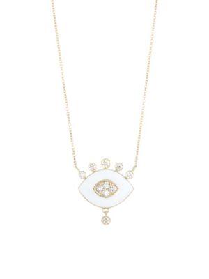 Nayla Arida Eye 18k Yellow Gold, White Diamond & White Enamel Pendant Necklace