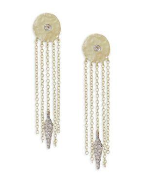 Meira T Diamond Disc Chain Fringe Earrings