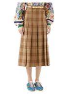 Gucci Pleated Check Long Skirt