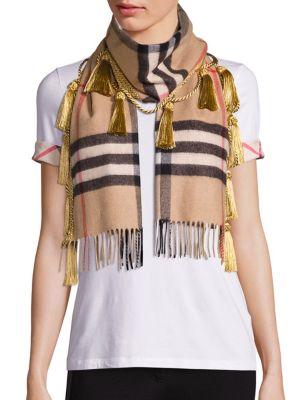 Burberry Tassel Giant Check Cashmere Scarf