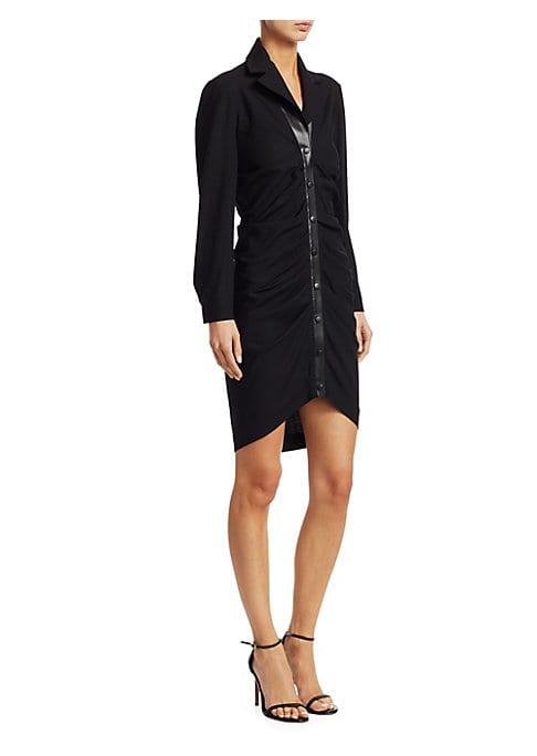 Roberto Cavalli Long-sleeve Ruched-front Leather Detail Dress