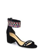 Schutz Naharis Embroidered Suede City Sandals