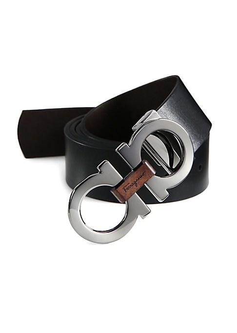 Salvatore Ferragamo Adjustable & Reversible Gancini Buckle Belt With Briarwood Detail