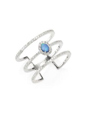 Meira T Pave Diamond, Opal & 14k White Gold Organic Ring