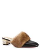 Gucci Crystal Candy Leather & Mink Fur Trim Mules