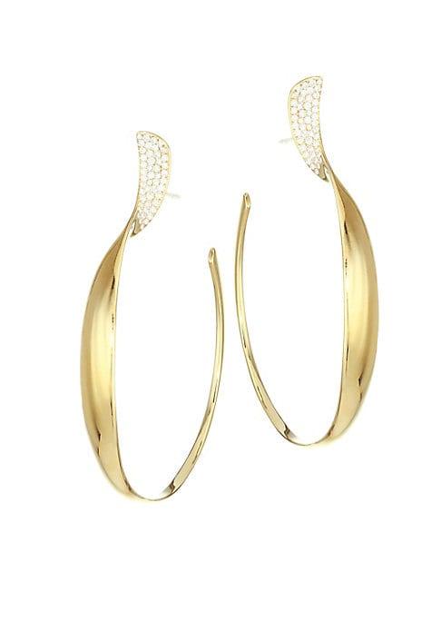Ippolita Stardust 18k Yellow Gold & Diamond Pave Twisted Ribbon Hoop Earrings