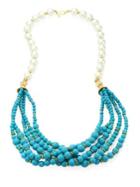 Kenneth Jay Lane Faux Pearl & Turquoise Multi-strand Necklace
