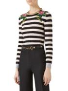 Gucci Floral-embroidered Striped Merino Wool & Cashmere Sweater