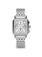 Michele Watches Deco 18 Diamond, Mother-of-pearl & Stainless Steel Chronograph Bracelet Watch