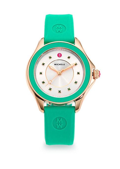 Michele Watches Cape Green Topaz, Goldtone Stainless Steel & Silicone Strap Watch