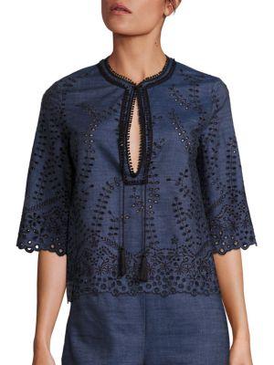 Yigal Azrouel Embroidered Denim Boxy Top