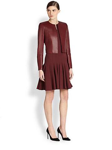 Akris Hasso Cropped Leather Jacket/garnet