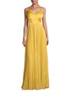 Kay Unger Pleated V-neck Gown