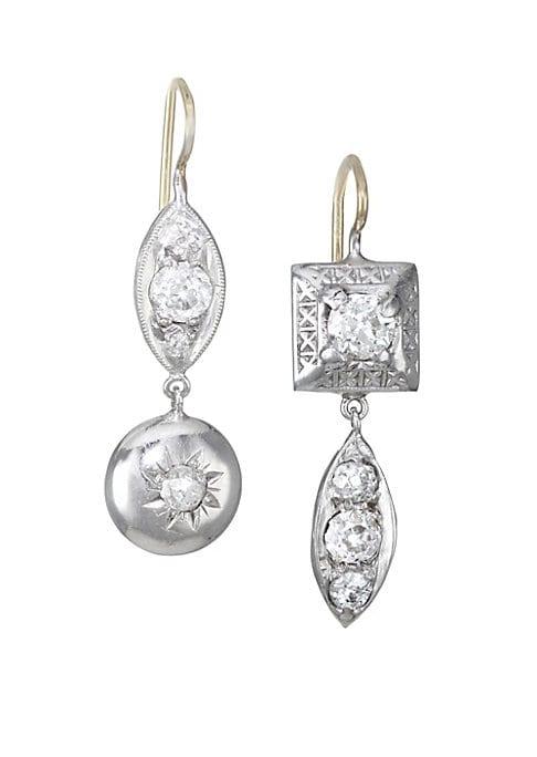 Renee Lewis 18k Two-tone Gold, Platinum & Antique Diamond Drop Earrings