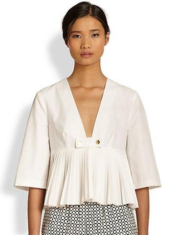 Suno Deep V-neck Pleated Peplum Top