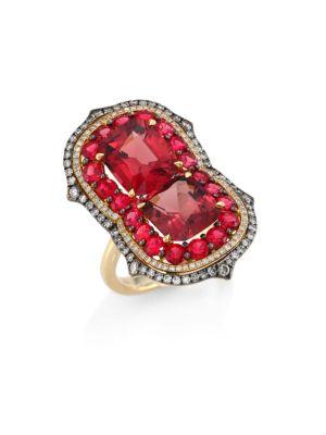 Ivy Duo Diamond & Red Spinel Ring