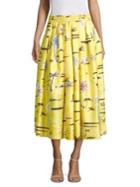 Agnona Silk Pleat Bahamas Print Skirt