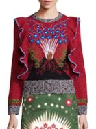 Valentino Wool & Cashmere Embroidered Ruffle-detail Sweater