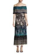 Fuzzi Batik Off-the-shoulder Floral Dress