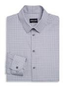 Giorgio Armani White & Blue Square Micro Plaid Shirt